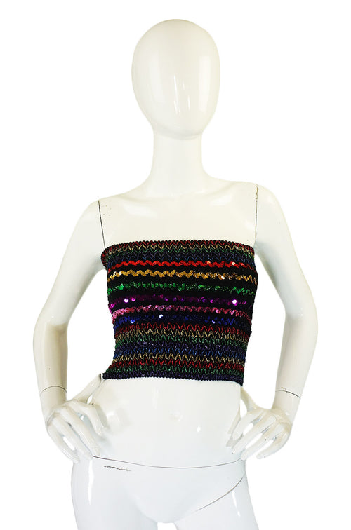 1970s Multi Stripe Wide Sequin Tube Top