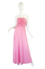 1970s Estevez Pink Jersey Strapless Dress