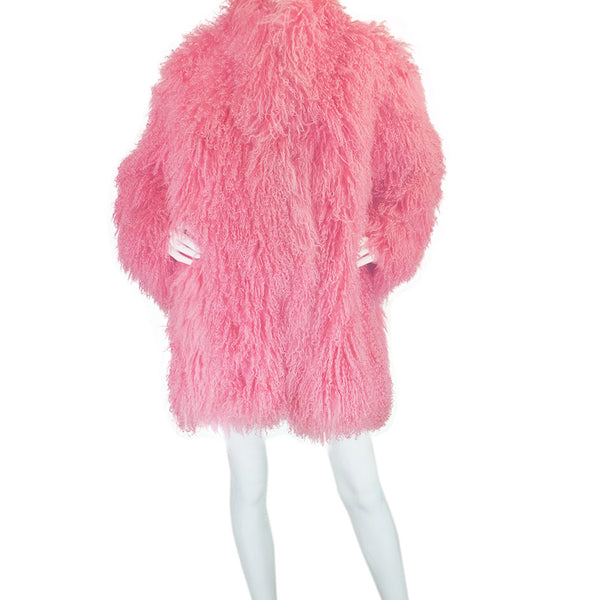 Pink mongolian fur jacket sales