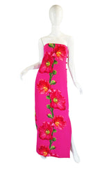 1970s Bill Blass Floral Pink Silk Gown