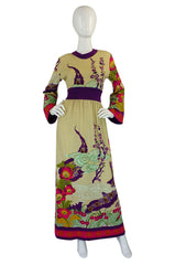1970s Print Knit Goldworm Maxi Dress