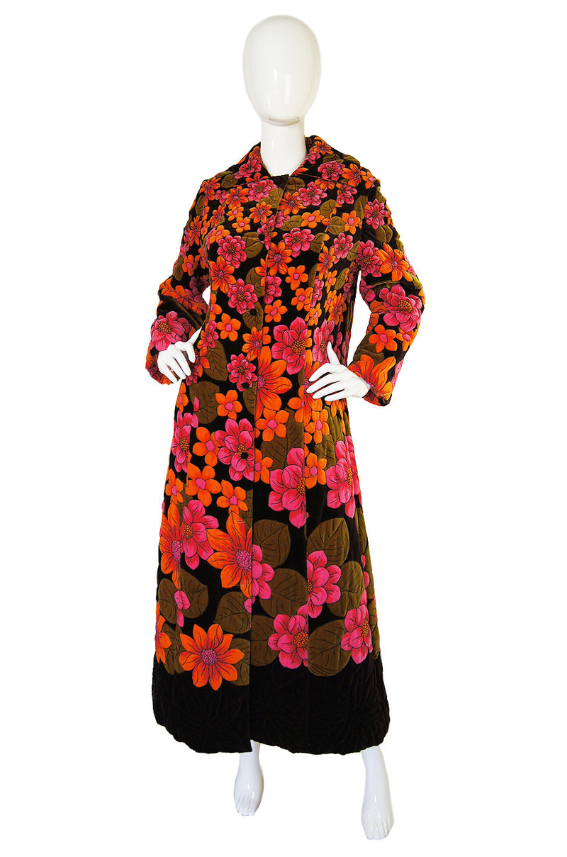 1960s Quilted Velvet Floral Great Coat