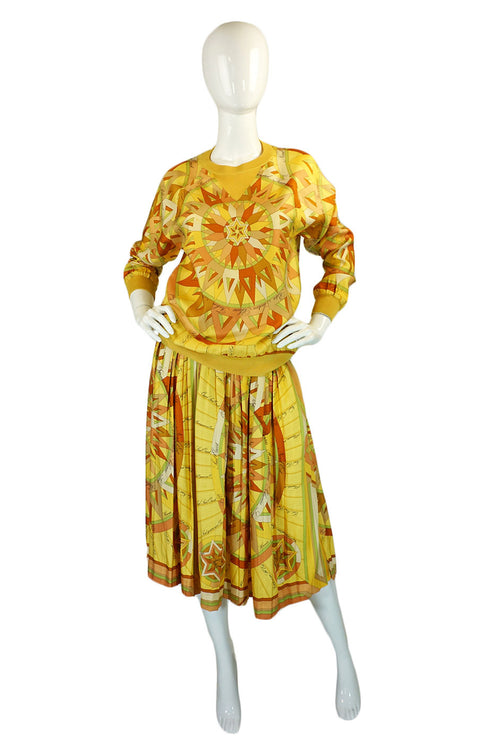 1970s Rare Hermes Silk Top & Skirt Set
