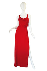 1970s Red Halter Low Back Estevez Maxi