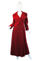 1970s Red Velvet Maxi Length Great Coat