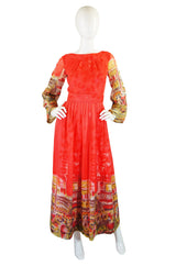 1970s Roger Freres Scenic Print Dress