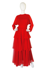 1970s Saks 5th Ave Red Chiffon Maxi