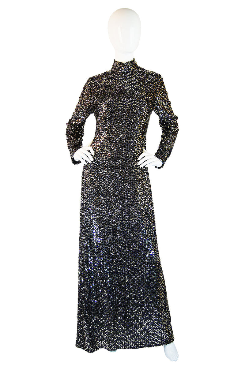 1970s Saks Fully Sequined Maxi Dress