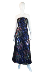 1970s Scaasi Strapless Metallic Gown