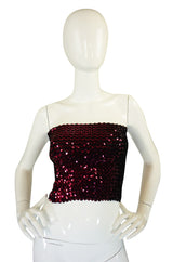1970s Sequin Wide Ruby Red Tube Top