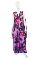 1960s Pink Chiffon Beaded Gown