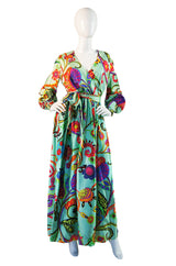 1970s Silk Twill Print Bergdorf Gown