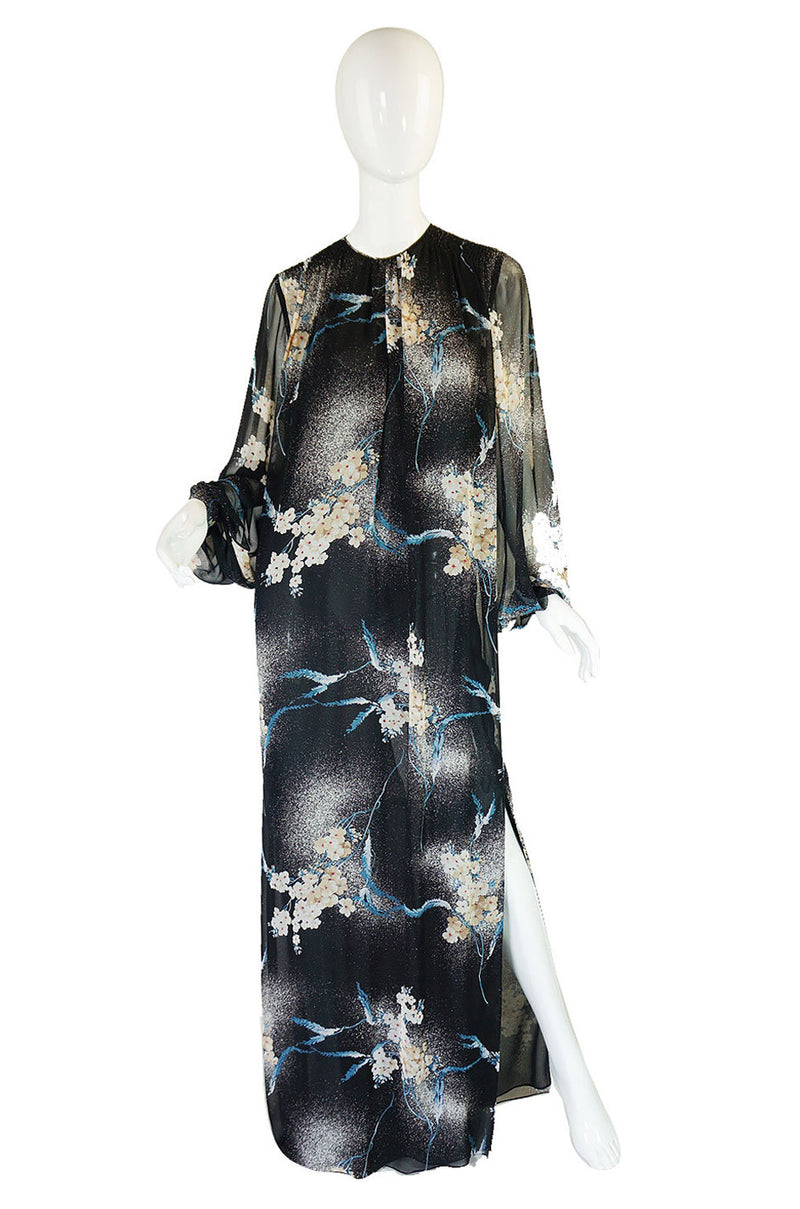 1970s Silk Chiffon Hanae Mori Maxi Dress
