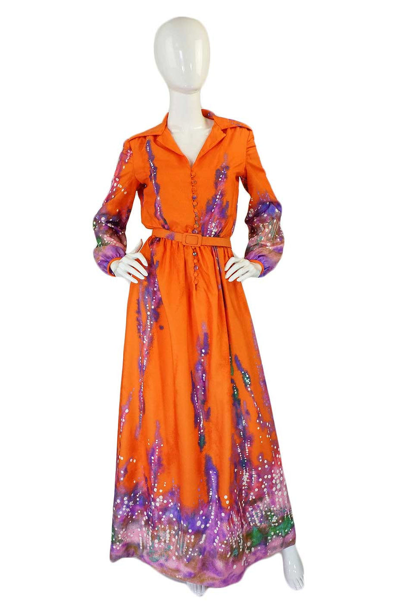 1960s Teal Traina Silk Twill Maxi Dress