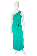 1970s Travilla One Shoulder Jersey Gown