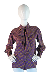1970s YSL Silk Check Secratary Blouse