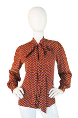 1970s Silk Floral YSL Secretary Blouse