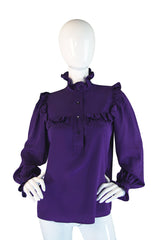 1970s YSL Purple Ruffle Silk Shirt