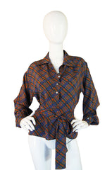 1970s YSL Silk Checked Top With Tie