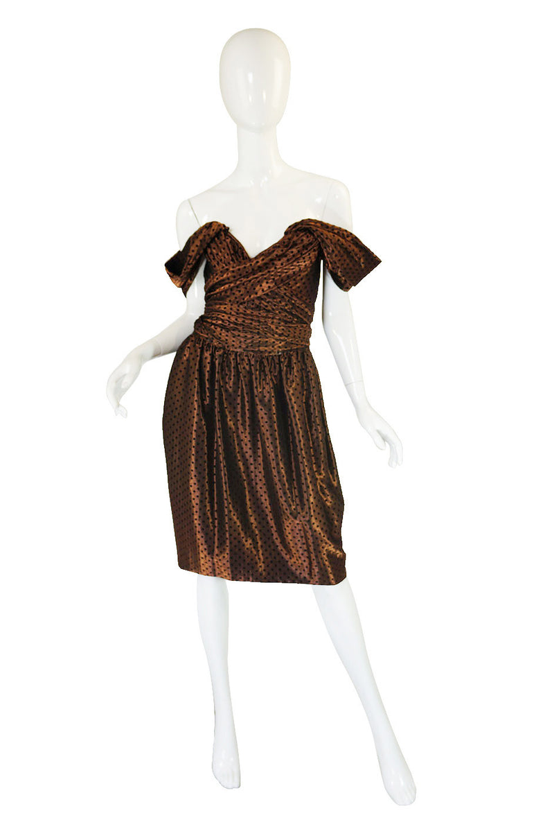 1980s Off Shoulder Dotted Lanvin Dress