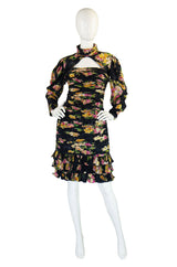 1980s Printed Silk Ungaro Wiggle Dress