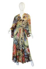 1970s Pauline Trigere Silk & Lame Gown