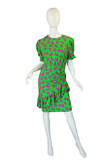 1980s Silk Givenchy Green Cherry Dress