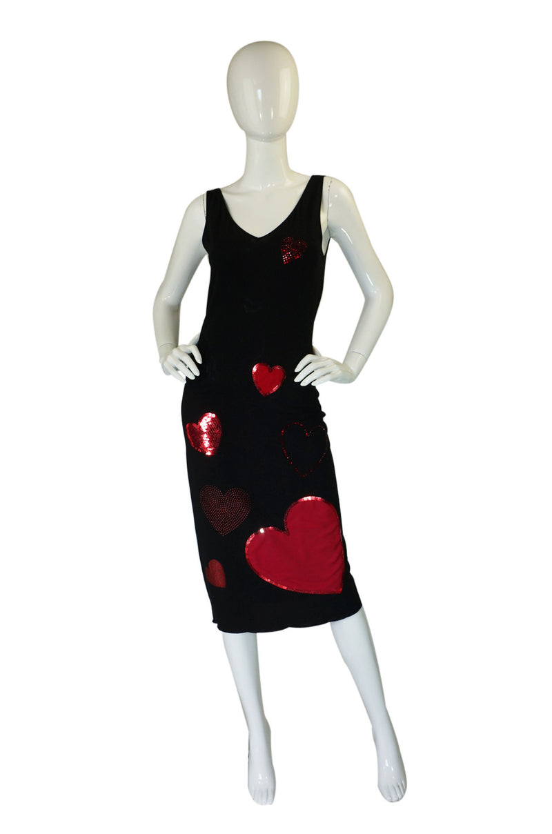 1990s Moschino Heart & Sequin Dress Shrimpton Couture 1990s Moschino Heart & Sequin Dress Shrimpton Couture
