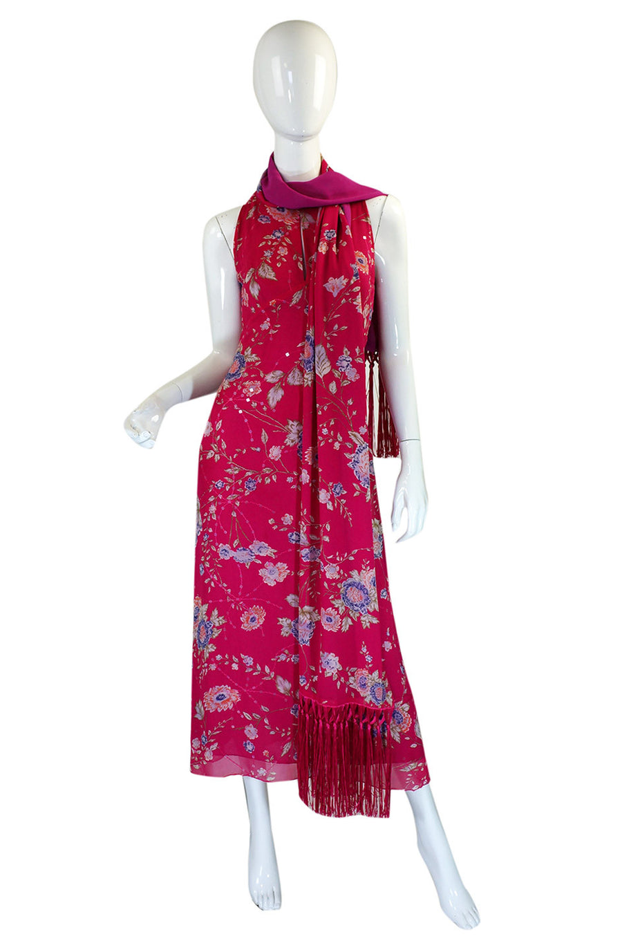1990s Pink Ungaro Dress & Fringe Scarf Shrimpton Couture 1990s Pink Ungaro Dress & Fringe Scarf Shrimpton Couture
