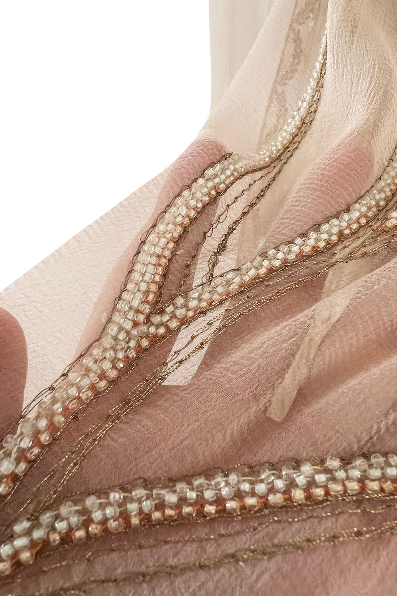 Prettiest 1977 Bill Gibb Couture Embroidered Gold Thread Net Dress w Long Jacket