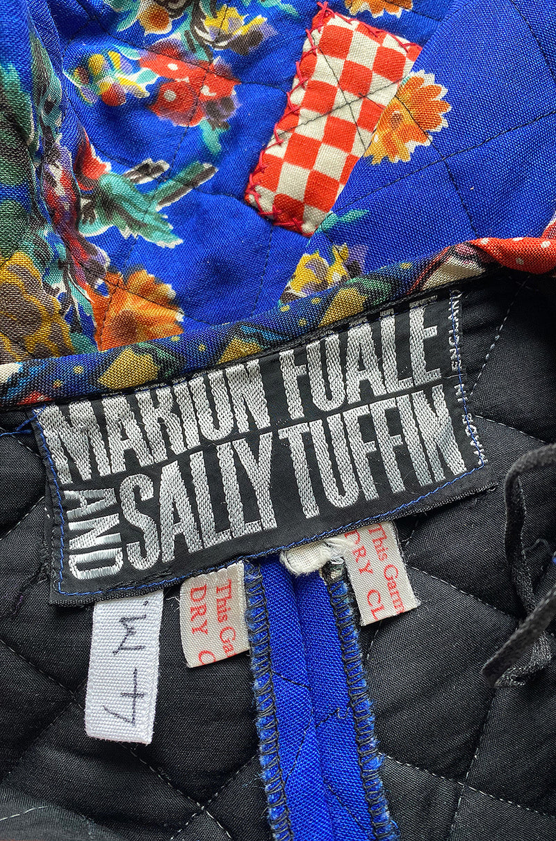Rare 1971 Marion Foale and Sally Tuffin Blue Floral & Red Checked Pant Jacket & Hat Set