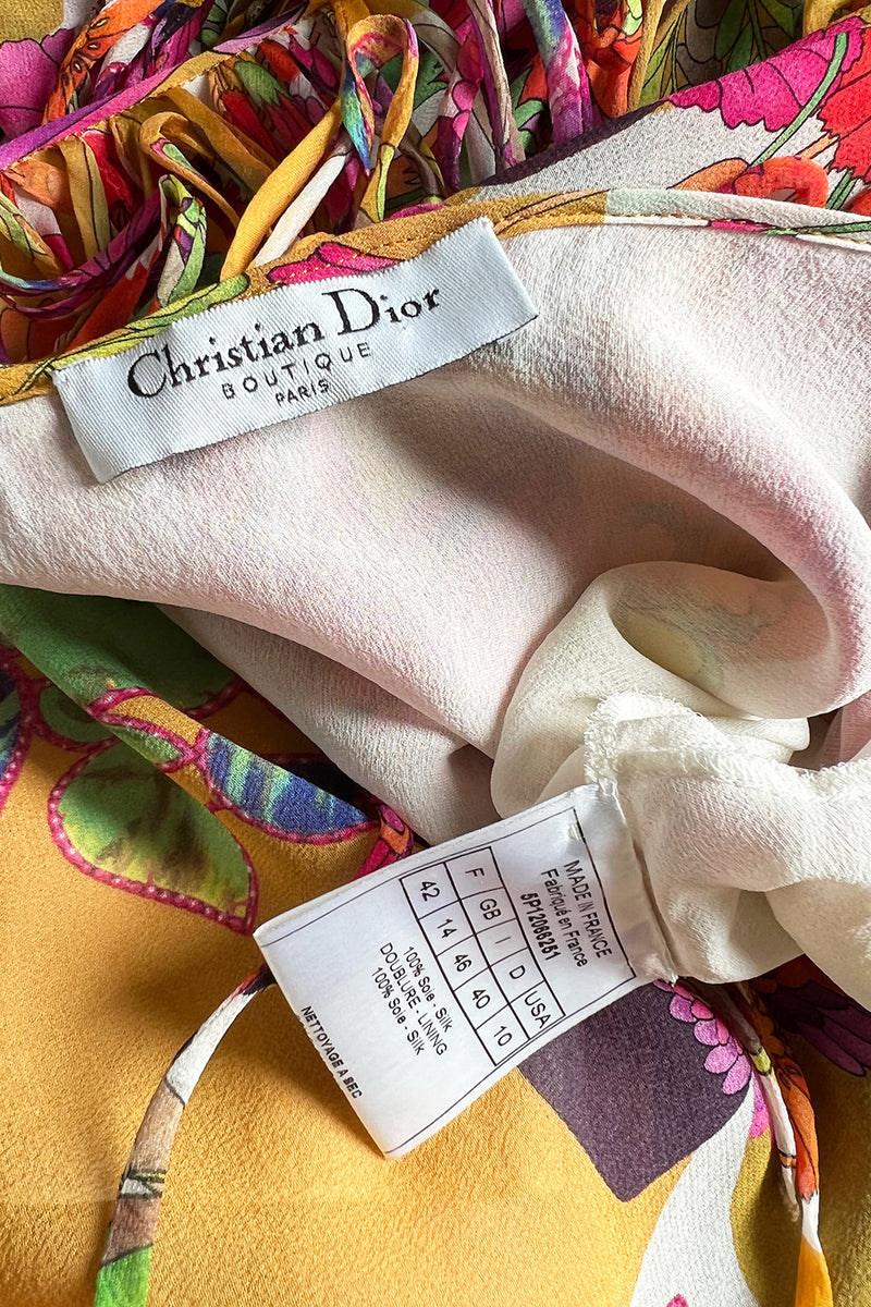 Gorgeous Spring 2005 Christian Dior by John Galliano Silk Print Dress w Flowered Edge Scarf