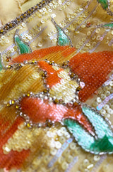 Spring 1977 Jean Louis Scherrer Haute Couture Strapless Floral Sequin Silk Dress w Matching Silk Cape