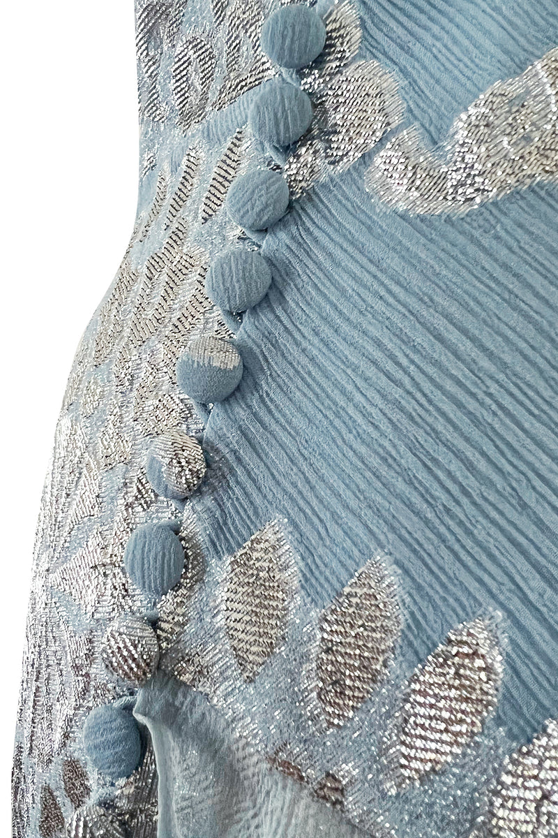Iconic Fall 2004 John Galliano Bias Cut Blue Dress w Ruffles & Metallic Silver Detailing