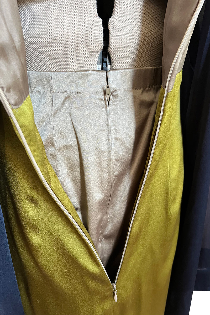 Fall 1994 Guy Laroche Haute Couture Runway Wide Sleeve Dress w Cumberbund & Back Skirt Panel