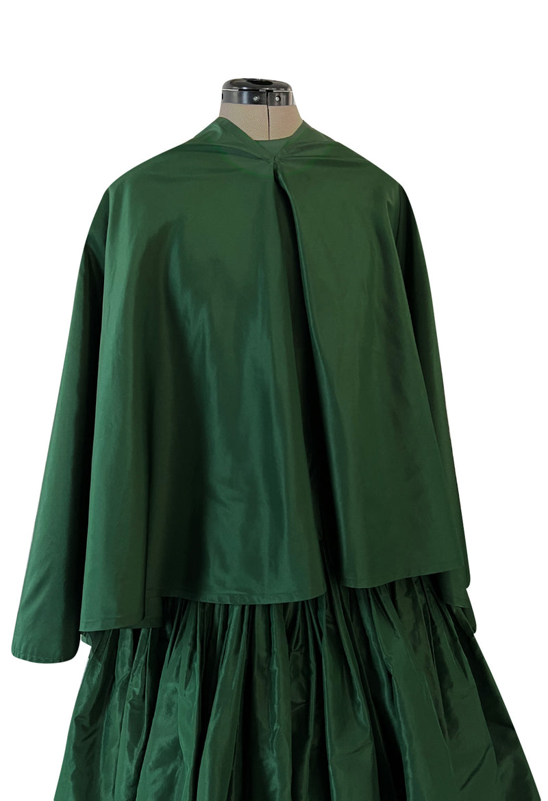 Rare 1977 Madame Gres Haute Couture Dress & Cape in a Deep Green Silk Shrimpton Couture Rare 1977 Madame Gres Haute Couture Dress & Cape in a Deep Green Silk Shrimpton Couture