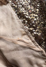 Fall 2002 Valentino Plunged Silk Net Chiffon Dress Completely Covered in Copper Sequins