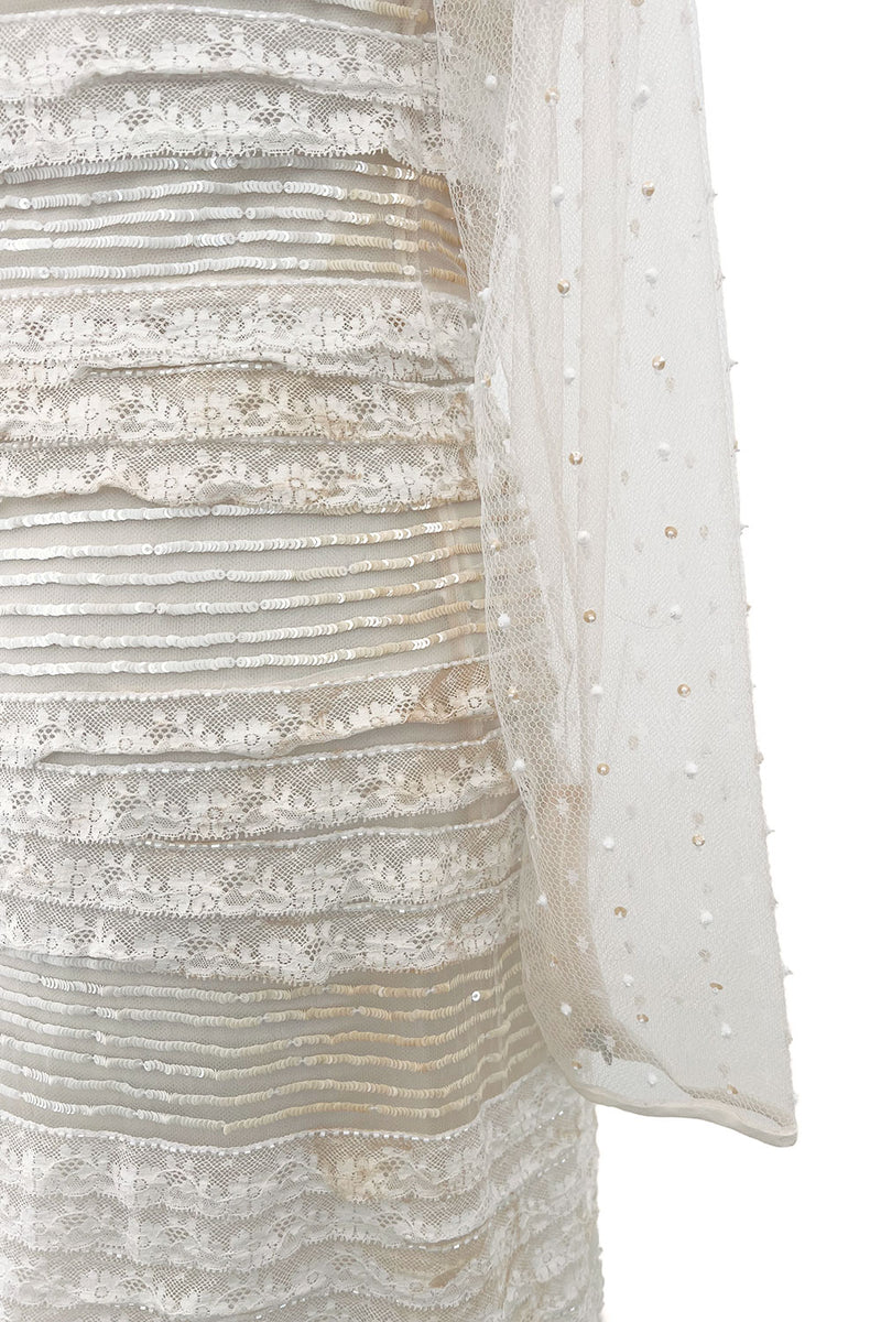 Prettiest 2012 Valentino Tiered Ivory Lace Net Dress w Tiny Sequin & Bead Detailing