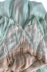 Spring 1976 Chanel Haute Couture Pale Turquoise Silk Chiffon Dress w PinTuck Gathered Front