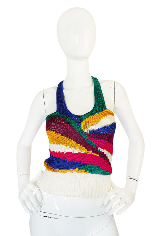 1970s Krizia Multi Color Racer Back Sweater Top