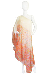 1970s One Shoulder Pastel Jerry Silverman Dress