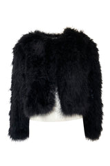 1970s Unlabeled Soft & Fluffy Black Feather Cropped 'Chubby' Jacket