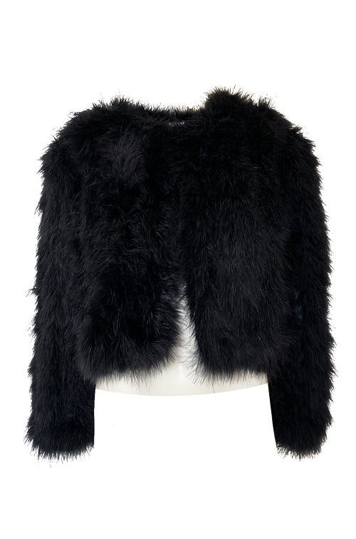 1970s Unlabeled Soft & Fluffy Black Feather Cropped 'Chubby' Jacket