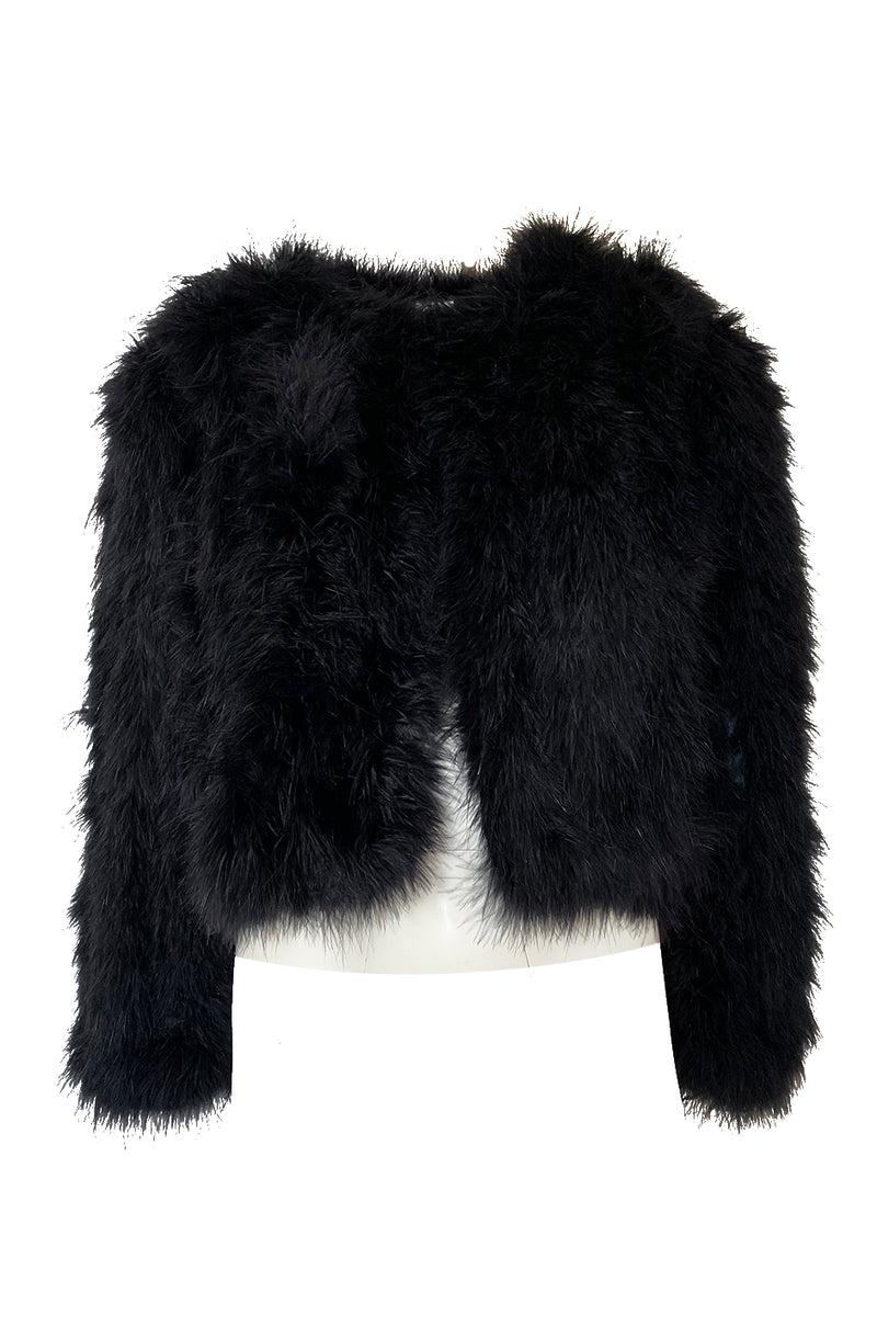 1970s Unlabeled Soft & Fluffy Black Feather Cropped 'Chubby' Jacket
