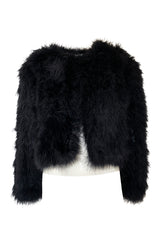 1970s Unlabeled Soft & Fluffy Black Feather Cropped 'Chubby' Jacket