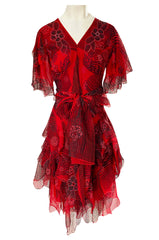 Spring 1988 Zandra Rhodes 'Fantastic Flower Garden' Red Silk Print Dress