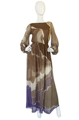 Ethereal 1970s Silk Chiffon Print Hanae Mori Dress