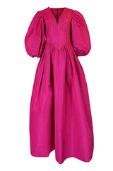 1980s Pauline Trigere Balloon Sleeve Pink Silk Taffeta Dress