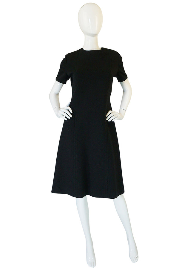 1960s Little Black Shift Dress with Curved Seams