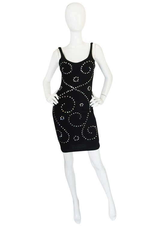 Rare 1990s Todd Oldham Rhinestone Mini Dress